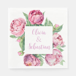 Blush Pink Peonies Watercolor Wedding Napkin