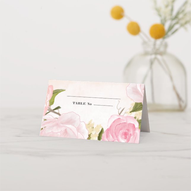 Blush Pink Peonies Watercolor Wedding  Place Card (Front)