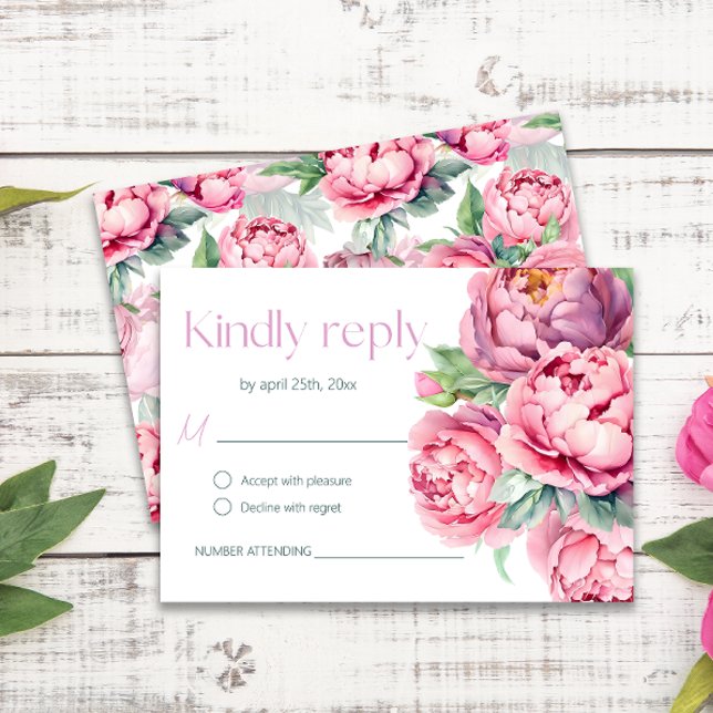 Blush Pink Peonies Watercolor Wedding RSVP Card (Creator Uploaded)