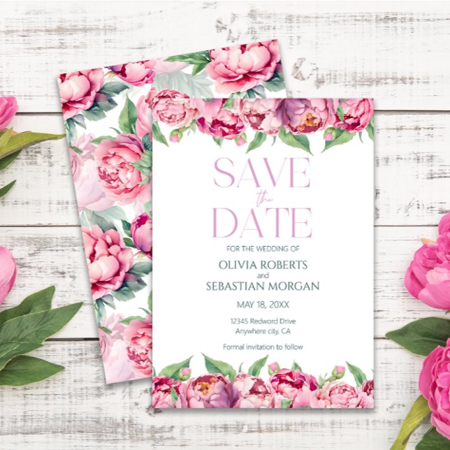 Blush Pink Peonies Watercolor Wedding Save The Date (Creator Uploaded)
