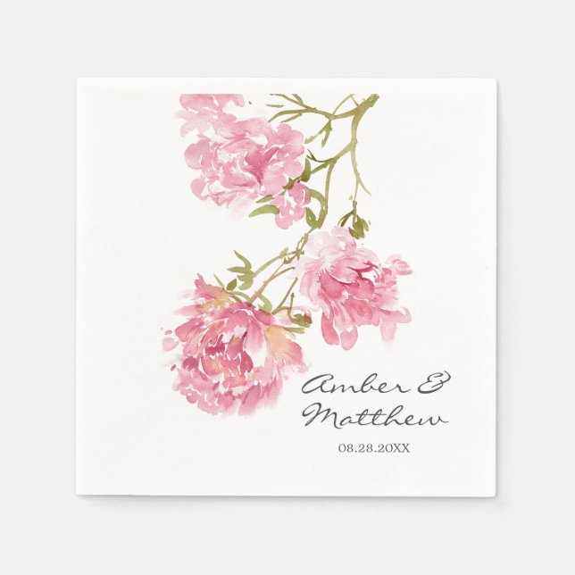 Blush Pink Peonies Wedding Napkins (Front)