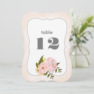 Blush Pink Peonies Wedding Table Number Cards