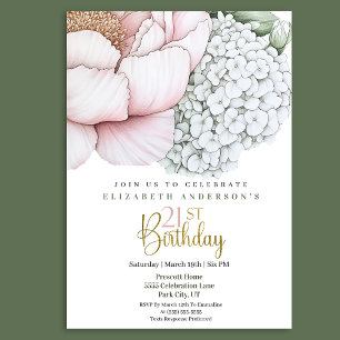 Blush Pink Peony 21st Birthday Invitation
