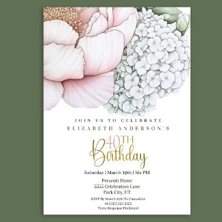 Blush Pink Peony 40th Birthday Invitation