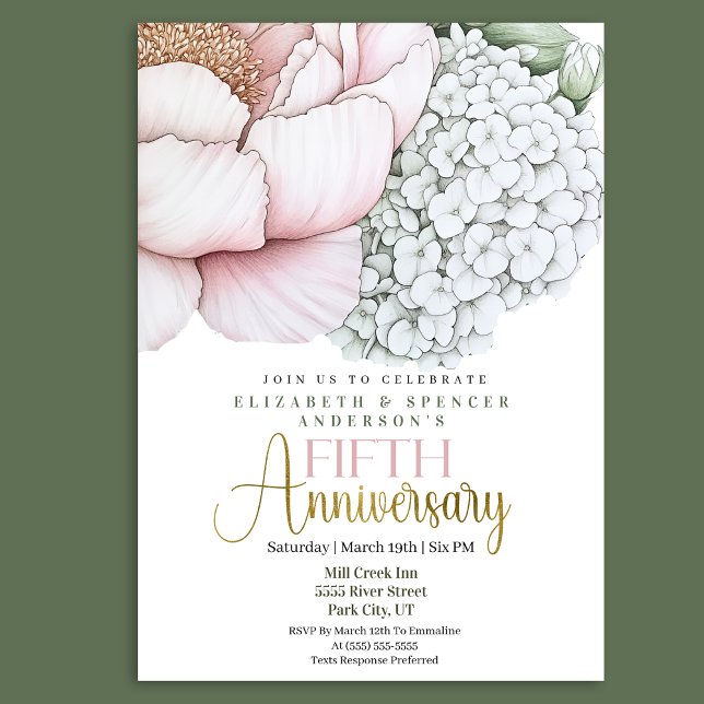 Blush Pink Peony 5th Wedding Anniversary Invitation (Creator Uploaded)