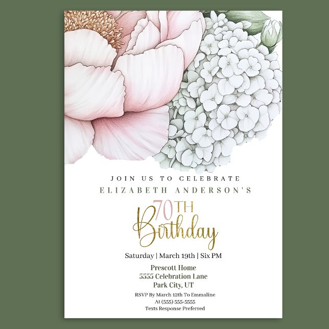 Blush Pink Peony 70th Birthday Invitation (Creator Uploaded)