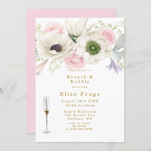 Blush Pink Peony Anemone Gold Brunch & Bubbly Invitation