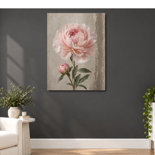 Blush Pink Peony Bloom with Bud Botanical Poster