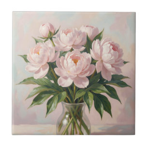 Blush Pink Peony Bouquet Romantic Floral  Ceramic Tile