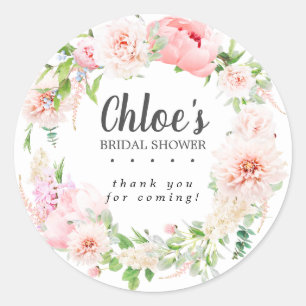 Blush Pink Peony Bridal Shower Favour Sticker