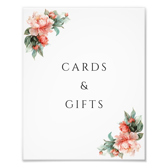 Blush Pink Peony Coral Elegant Cards & Gifts Sign (Front)
