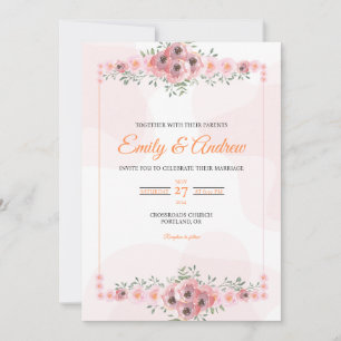 Blush Pink Peony Elegant Floral Watercolor Wedding Invitation
