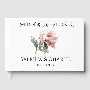 Blush Pink Peony Elegant Floral Wedding Guest Book