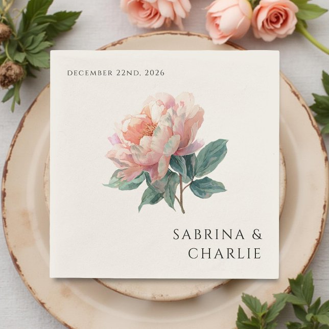 Blush Pink Peony Elegant Floral Wedding Napkin (Creator Uploaded)