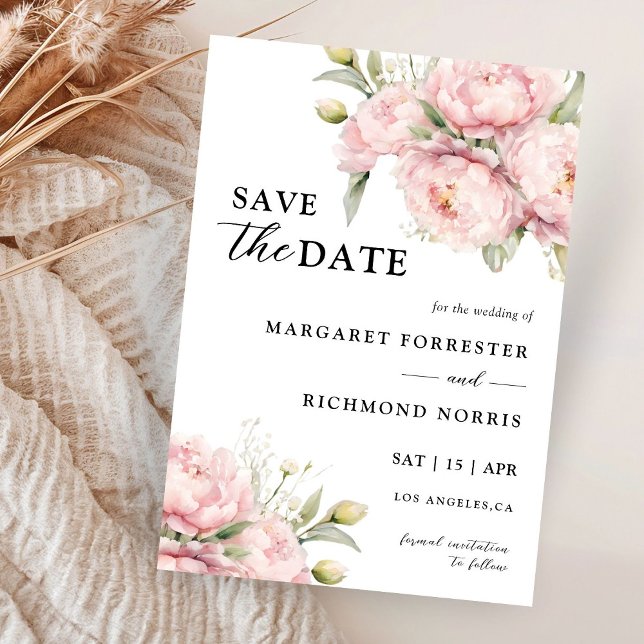Blush Pink Peony Elegant Wedding Save The Date  Invitation (Creator Uploaded)