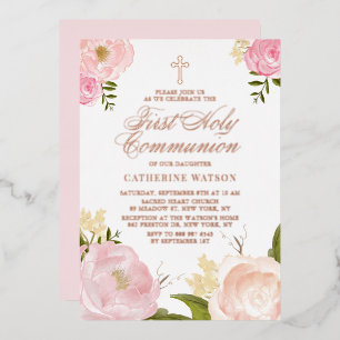 Blush Pink Peony First Holy Communion Rose Gold