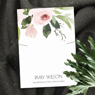 BLUSH PINK PEONY FLORA WATERCOLOR NECKLACE DISPLAY BUSINESS CARD