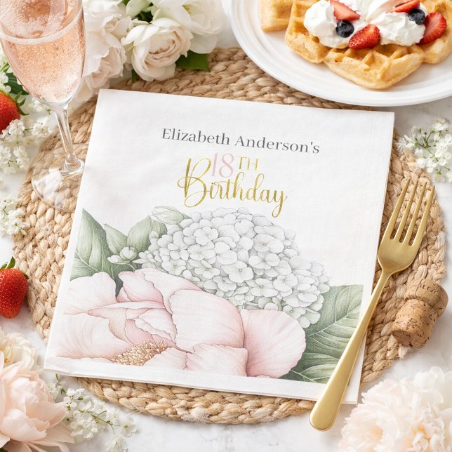 Blush Pink Peony Floral 18th Birthday  Napkin (Creator Uploaded)
