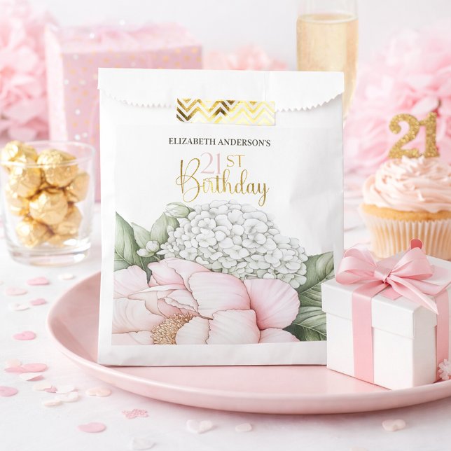 Blush Pink Peony Floral 21st Birthday  Favour Bag (Creator Uploaded)