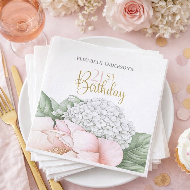 Blush Pink Peony Floral 21st Birthday  Napkin (Creator Uploaded)