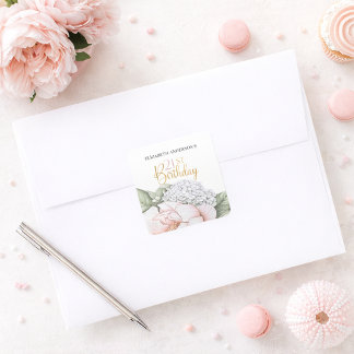 Blush Pink Peony Floral 21st Birthday  Square Sticker