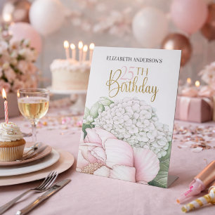 Blush Pink Peony Floral 25th Birthday  Pedestal Sign