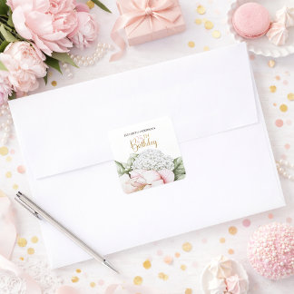 Blush Pink Peony Floral 25th Birthday Square Sticker