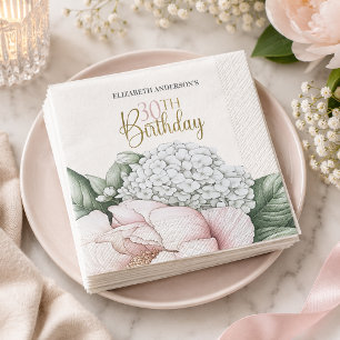 Blush Pink Peony Floral 30th Birthday  Napkin