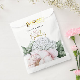 Blush Pink Peony Floral 50th Birthday Favour Bag