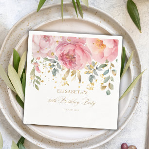 Blush Pink Peony Floral 80th Birthday Party Napkin