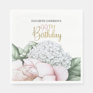 Blush Pink Peony Floral 99th Birthday  Napkin