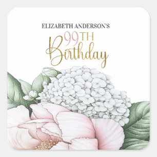 Blush Pink Peony Floral 99th Birthday  Square Sticker