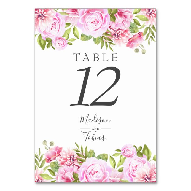 Blush Pink Peony Floral Chic Elegant Script Table Number (Back)
