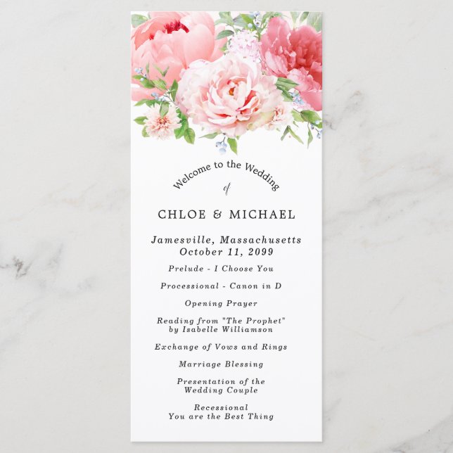 Blush Pink Peony Floral DIY Wedding Program (Front)