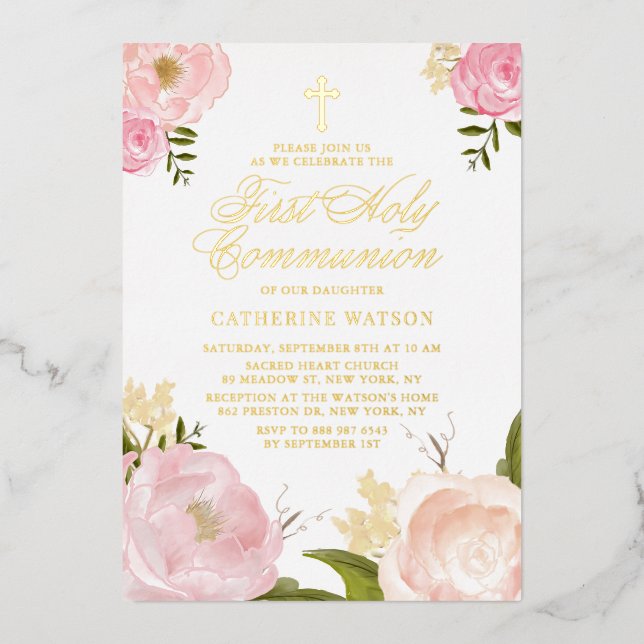 Blush Pink Peony Floral First Holy Communion (Front)