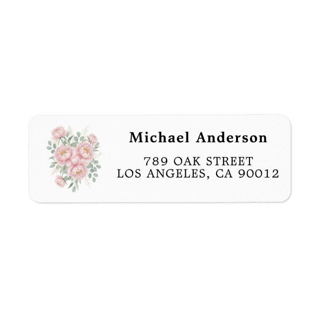 Blush Pink Peony Floral Return Address Labels (Front)