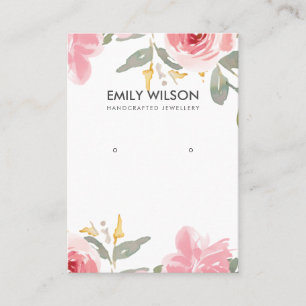 BLUSH PINK PEONY FLORAL WATERCOLOR EARRING DISPLAY BUSINESS CARD