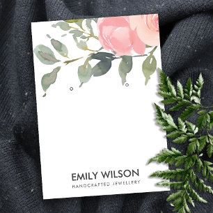 BLUSH PINK PEONY FLORAL WATERCOLOR EARRING DISPLAY BUSINESS CARD