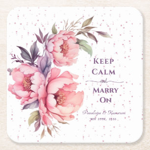 Blush Pink Peony Floral Wedding Coaster 