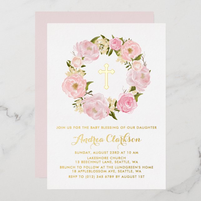 Blush Pink Peony Floral Wreath Baby Blessing (Front/Back)