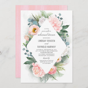 Blush Pink Peony Frame Floral Rehearsal Dinner Invitation