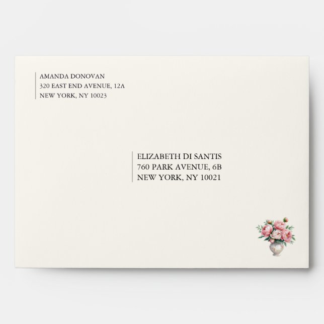 Blush Pink Peony Front Return Address Envelope (Front)