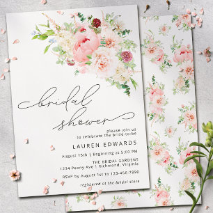 Blush Pink Peony Garden Modern Bridal Shower Invitation