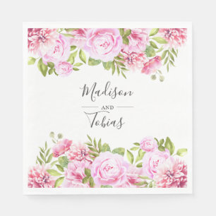 Blush Pink Peony Greenery Floral Wedding Napkin