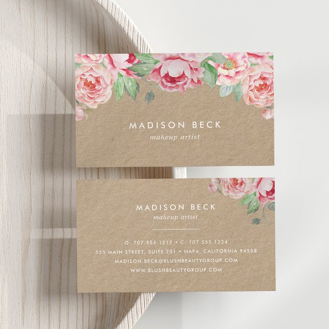 Blush Pink Peony Kraft Business Card (Creator Uploaded)