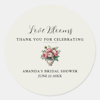 Blush Pink Peony Love Blooms Thank You  Classic Round Sticker