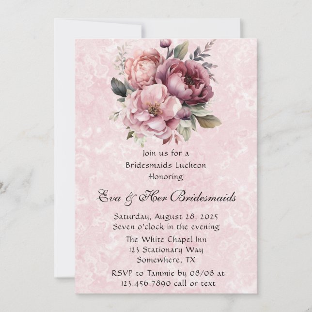 Blush Pink Peony Marble Bridesmaids Luncheon Invitation (Front)