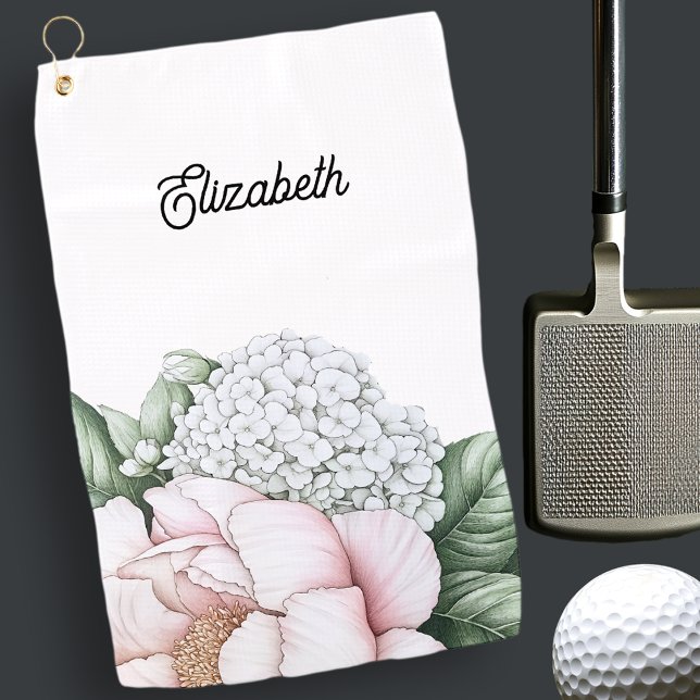 Blush Pink Peony Personalised Golf Towel (Creator Uploaded)