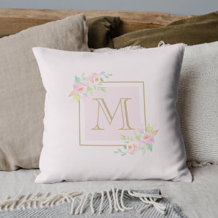 Blush Pink Peony Personalised Initial Cushion