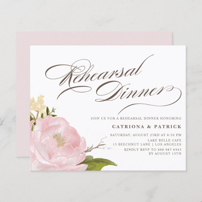 Blush Pink Peony Rehearsal Dinner Invitation (Front/Back)
